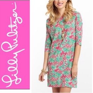 Lilly Pulitzer Cassie "spike the punch" shift dress 100% cotton 3/4 sleeve M